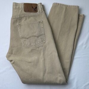 American Eagle Mens Slim Straight Khaki Tan Jeans Size 30x30 100% Cotton Classic